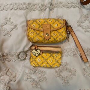 Dooney & Bourke Yellow Tan Clutch Wristlet Set